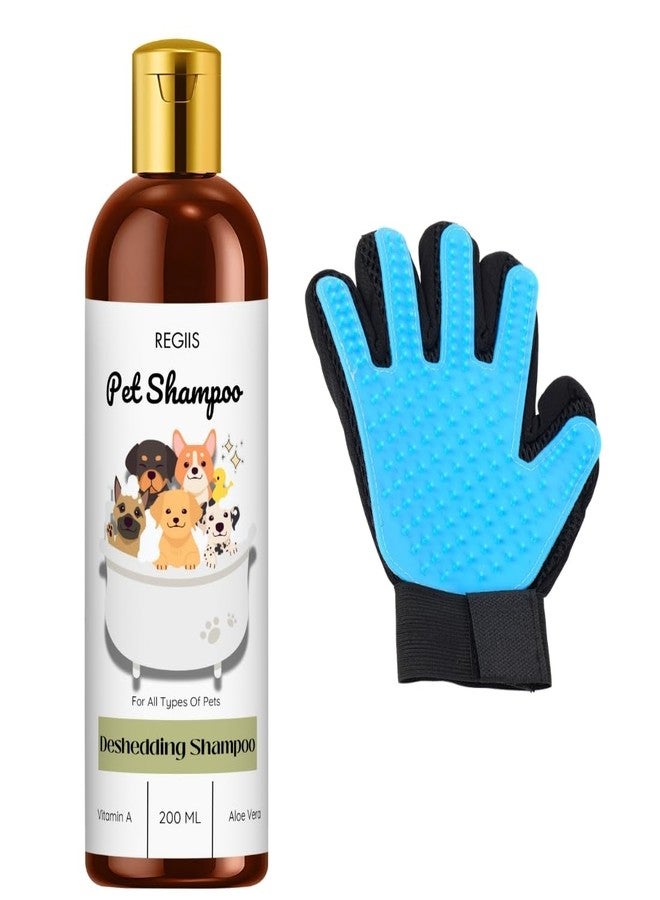 REGIIS Pet Grooming Set, 200ml Deshedding Shampoo with Hair Removal Glove for All Pets, Pack of 2 - Image 1
